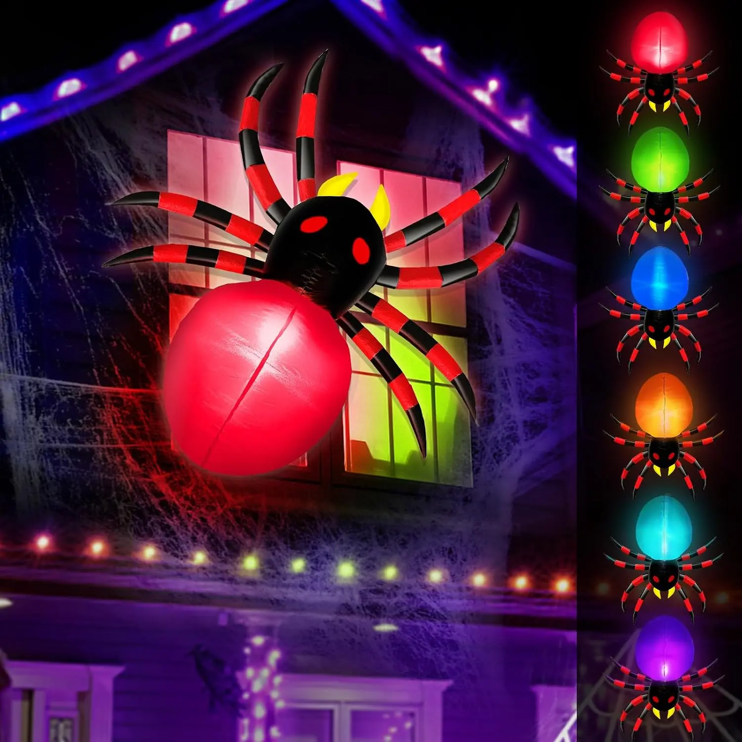 3.5 Ft Halloween Inflatables Spider Decoration with 6 Color Changing Lights | Halloween Blow up Window Decor, Waterproof Polyester, Climbing on Window or Hanging, for Porch Indoor Outdoor Home