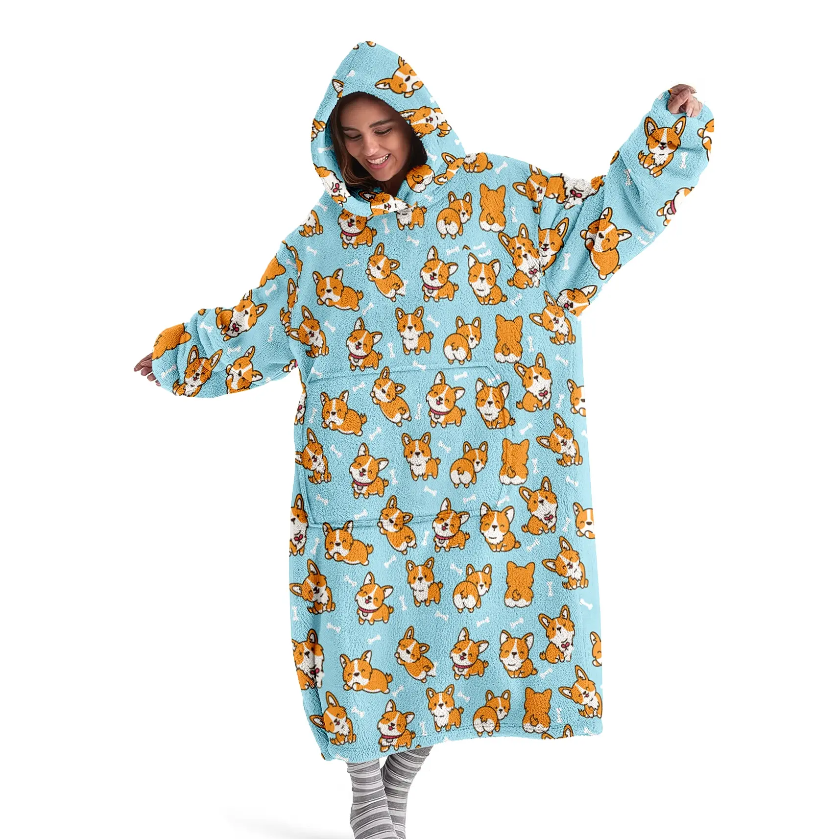 hoodie blanket，Wearable Blanket，Cute Corgi Pattern Hooded Blanket, Wearable Winter Blanket, Indoor Outdoor Warm Clothing, Perfect Gift for Birthdays, Christmas Gift,Valentine's Day gift