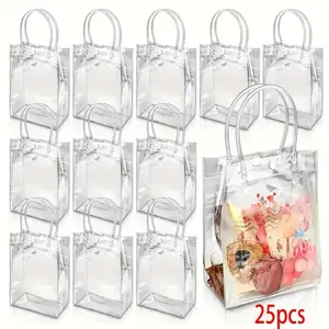 25pcs Premium Clear PVC Gift Bags, Reusable & Durable, Perfect for Weddings, Birthdays, Holidays & More, wedding party packaging, 5.9" X 6.3" X 2.8"