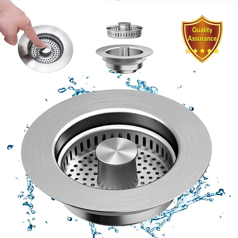 3-in-1 Kitchen Sink Drain Strainer, Stainless Steel Sink Plug, Deodorizing Anti-Clog Basket Strainer for US Standard 3-1/2 Inch Drains
