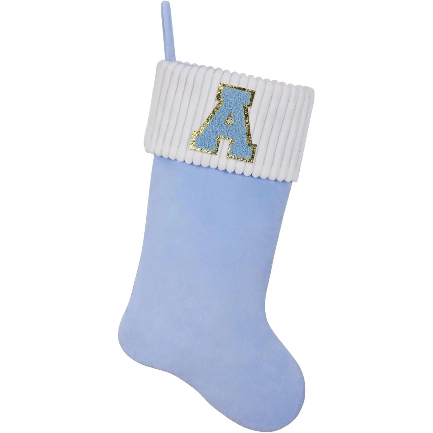 20 Inches Letter Embroidered Personalized Light Blue Velvet Christmas Stocking Family Holiday Decorations and Xmas Gift