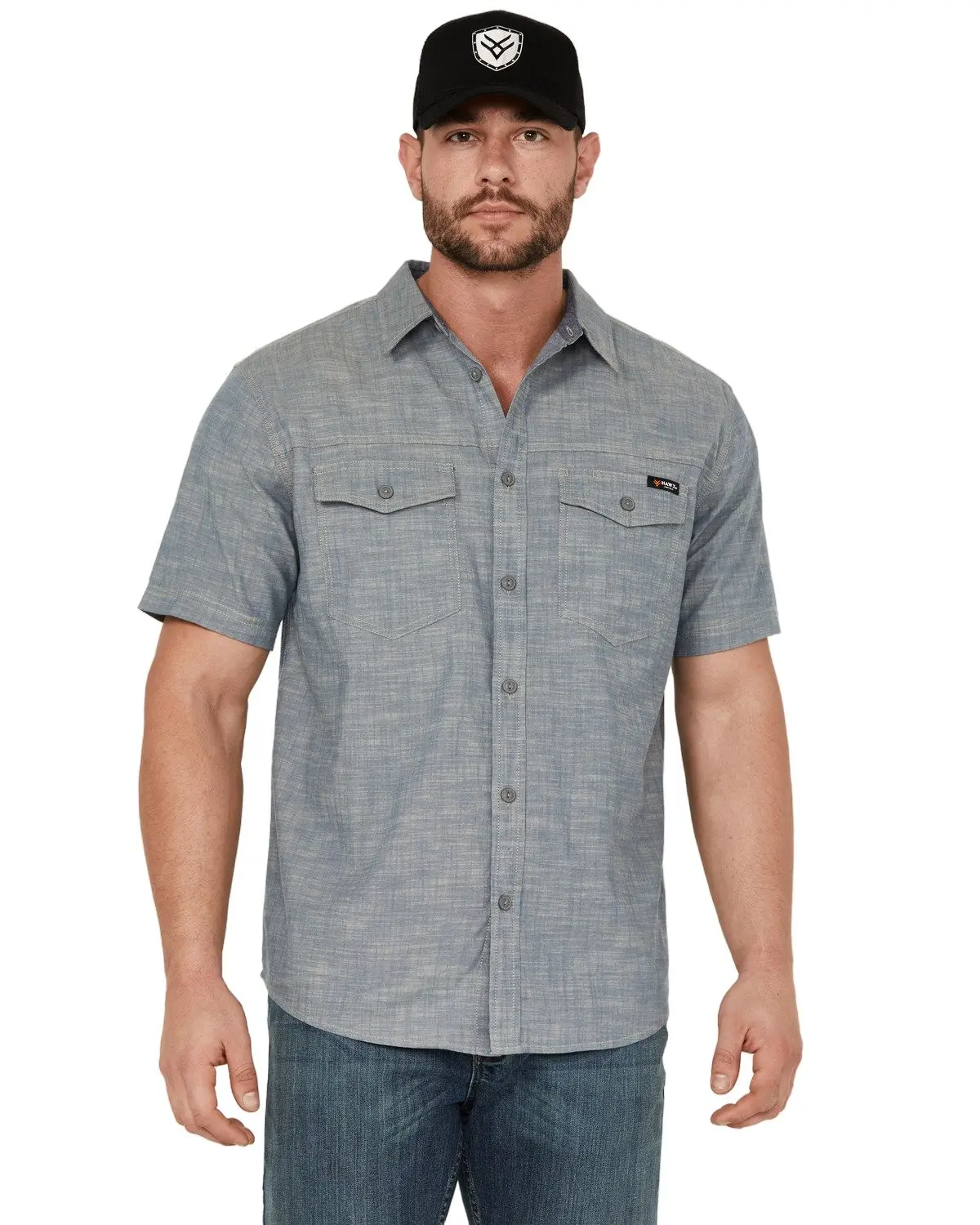 Hawx Men's Men'S Chambray Short Sleeve Button-Down Stretch Work Shirt - Hxsp24w65-Ltbl