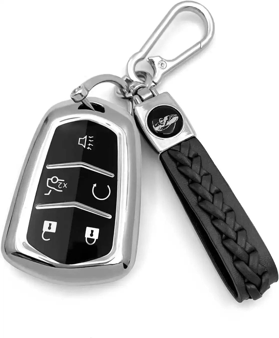 Key Cover + Sheepskin Metal Key Chain (Silver)