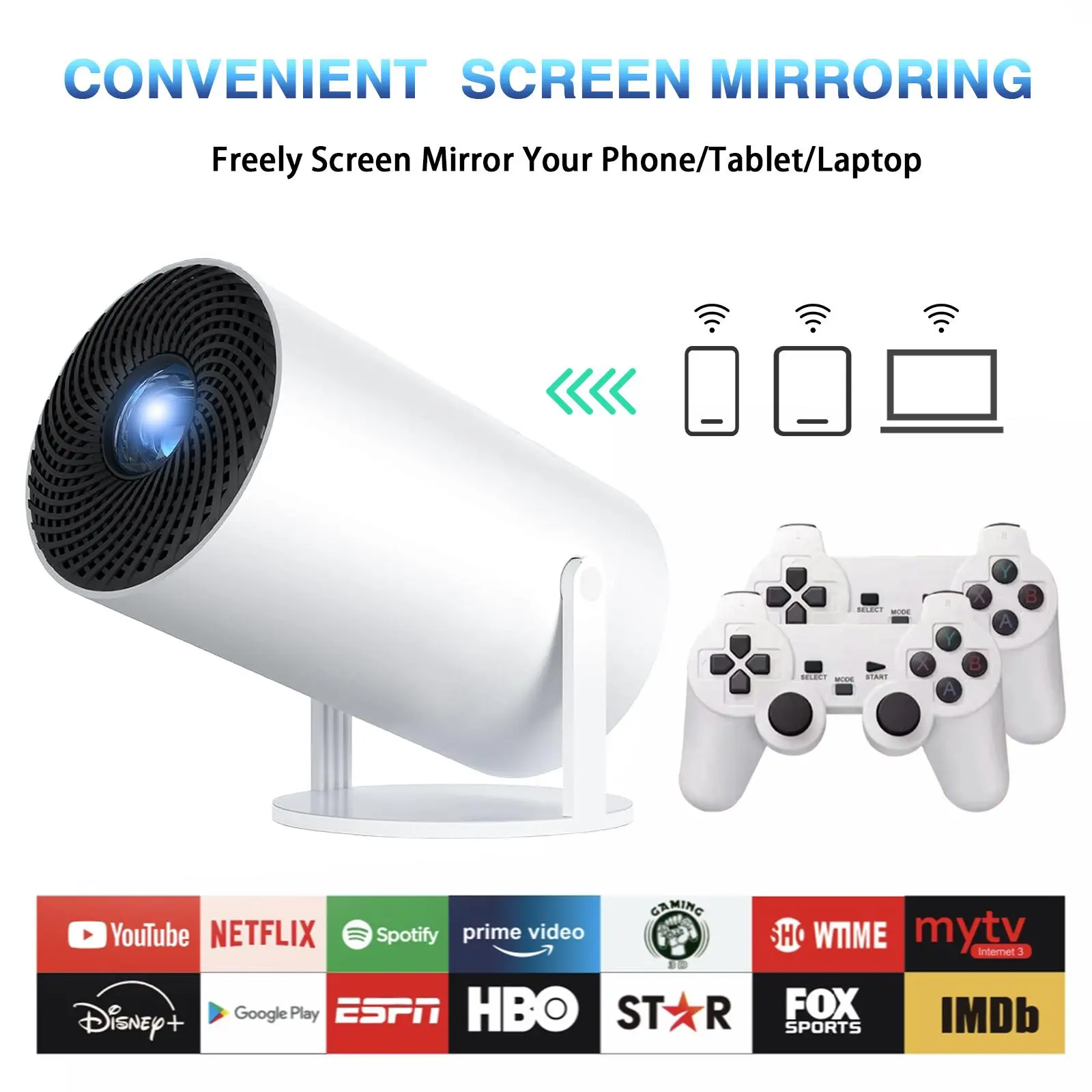Mini Projector 1080P Support 4K ,game projector with controllers,retro game console -projector Game With 2 Wireless Controllers, Audio