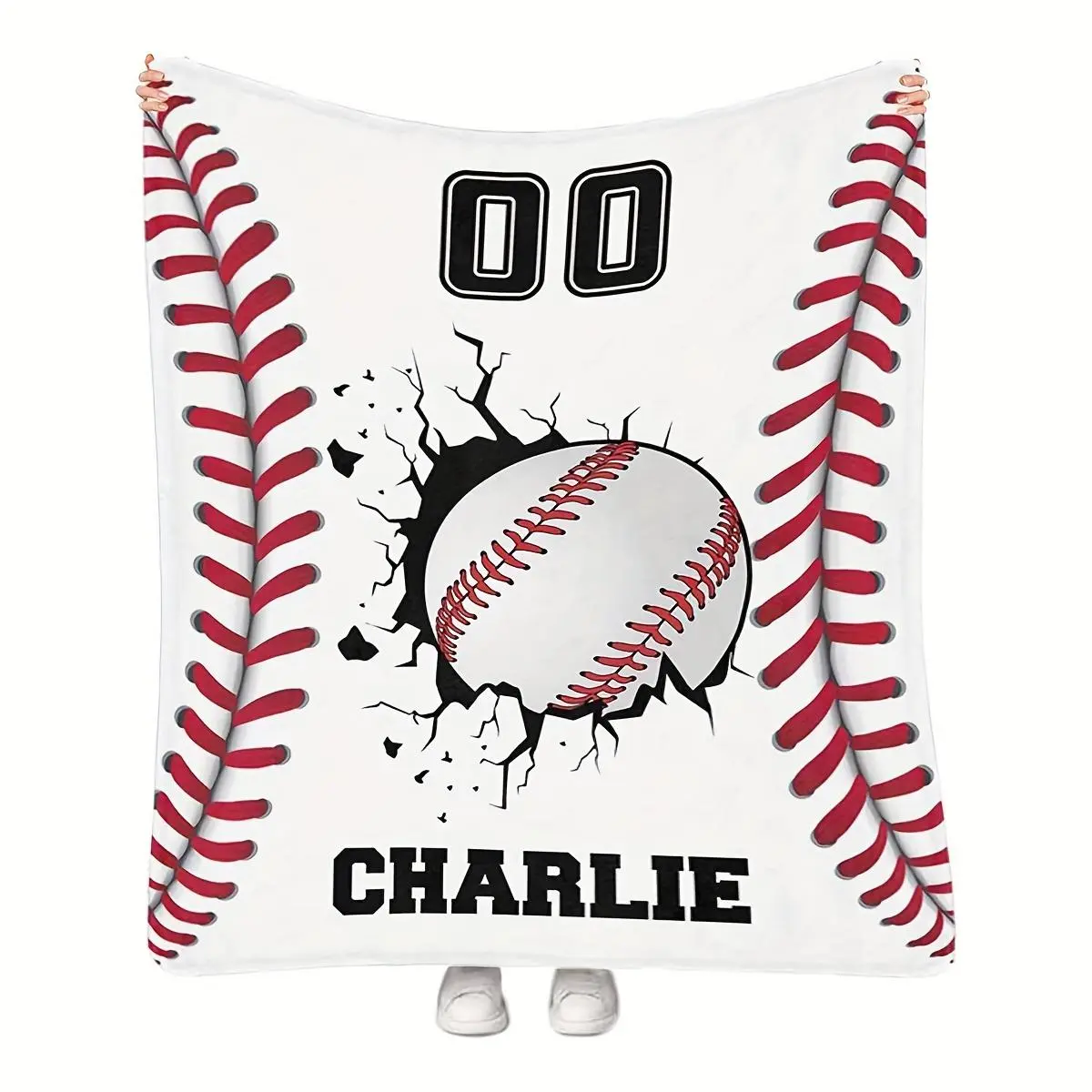 [Customizable] 1pc Creative Baseball Custom Name & Number Blanket for Grandparents - 101Cm×76Cm（30X40in）),122Cm×81Cm（32X48in）),152Cm×127Cm（50X60in）), Modern Style, Hypoallergenic Fabric, Machine Washable, All-Season Multi-Purpose for Sofa,Bed