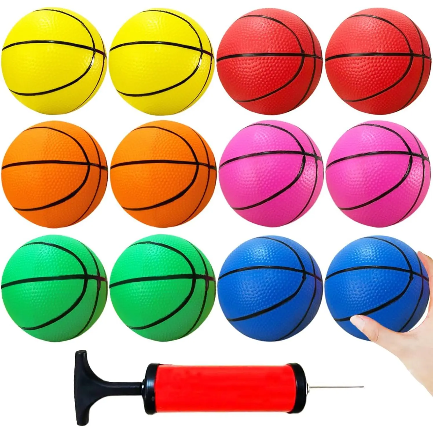 12 Pcs 5 Inch Mini Basketballs Colorful Rubber InflatableBasketball Pool Kick Balls Toy with Inflation Pump for Indoor Basketball Hoop Beach Sports Game Party Favor