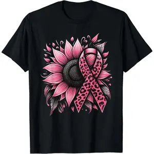 Breast Cancer Awareness T-Shirt, Bold Sunflower with Pink Ribbon Center, Ideal for Breast Cancer Walks & Fall Community Events
