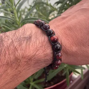 8mm Red Tiger Eye Macrame Bracelet