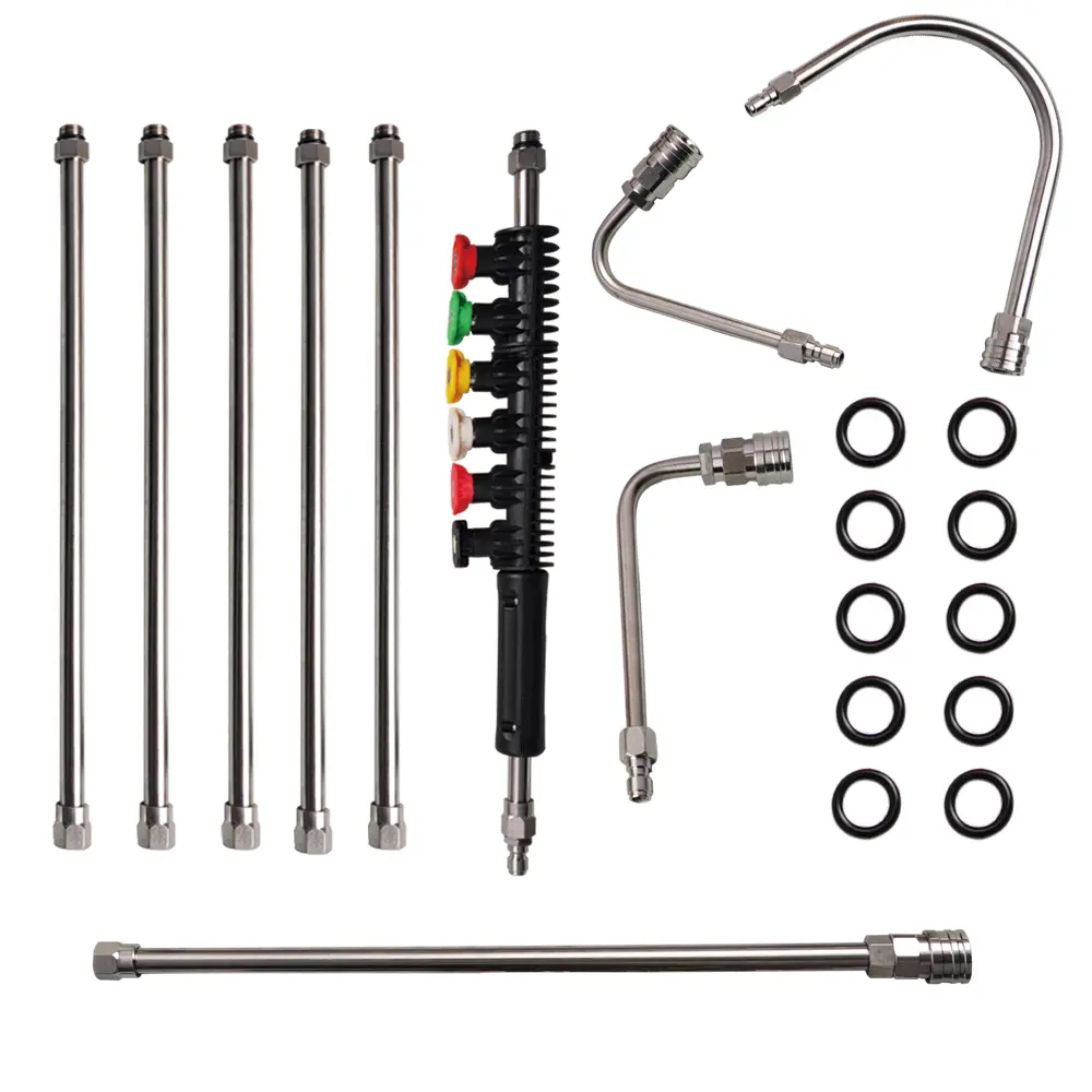 4000 PSI Max Pressure Washer Extension Wand Set - 4 Extension Wands, 6 Nozzle Tips (30°,90°,U-Shape), Gutter Cleaner Curved Rod, 1/4" Quick Connector, Cleaning Tools for Gutter, Floor, Roof, Corner, Compatible with 1/4" Quick Connector Pressure Washers, W