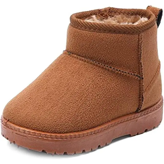 Kids' Synthetic Winter Booties, Warm Slip On Ankle Boots with Fur Lining and Anti-Slip Rubber Sole for Toddlers, 6 - 7 Years, Round Toe, Anti-Slip Soles