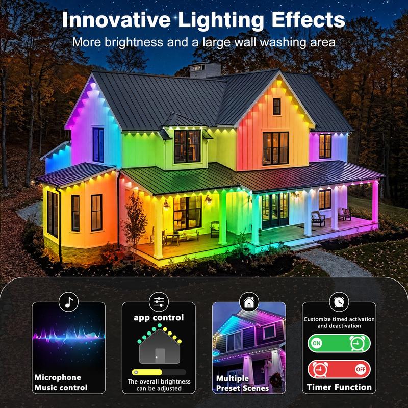 Permanent Outdoor Lights Waterproof with Smart App Control Remote,DIY Scene Modes,Music Sync hronization,Eaves Lights for Garden Decor,Deck,Christmas