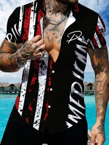 American Graffiti Style Short Sleeve Shirt, Unisex Trendy Printed Casual Top, Summer Versatile Lapel Shirt, Casual Wear Clothing