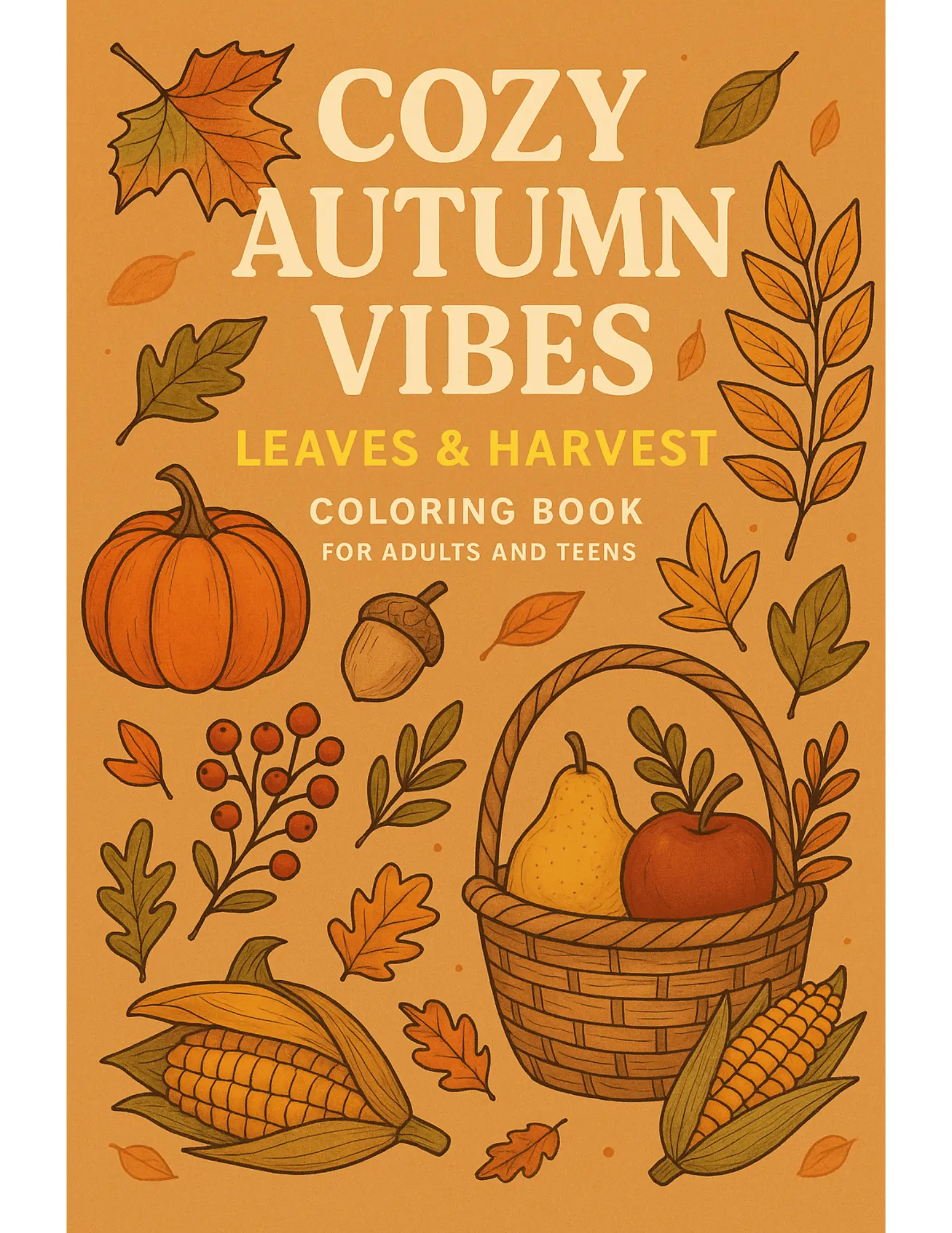 Cozy Autumn Vibes Leaves and Harvest Coloring Sheets For Adults and Teens