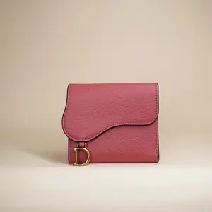 Pre-owned DIOR Leaher Small Leather Goods Pink Saddle Short Wallet