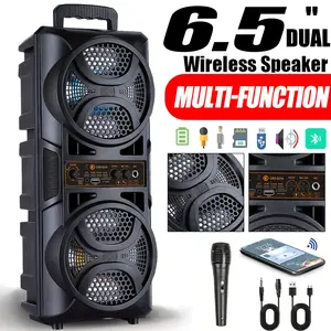 000w Portable Wireless Bluetooth Speaker Sound System Party Dj karaoke Dual 6.5" Woofer Speaker Led Light With Microphone Rechargeable USB FM AUX TF TWS With a Pull Rod and Wheels Outdoor Speaker