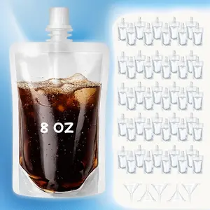 50 Pcs Hidden Plastic Flasks for Liquor – Reusable & Collapsible Alcohol Pouches, Leak-Proof Clear Plastic Pouches for Travel, Cruise, Festivals & Group Events, BPA-Free, Food-Grade, Concealable, 8oz