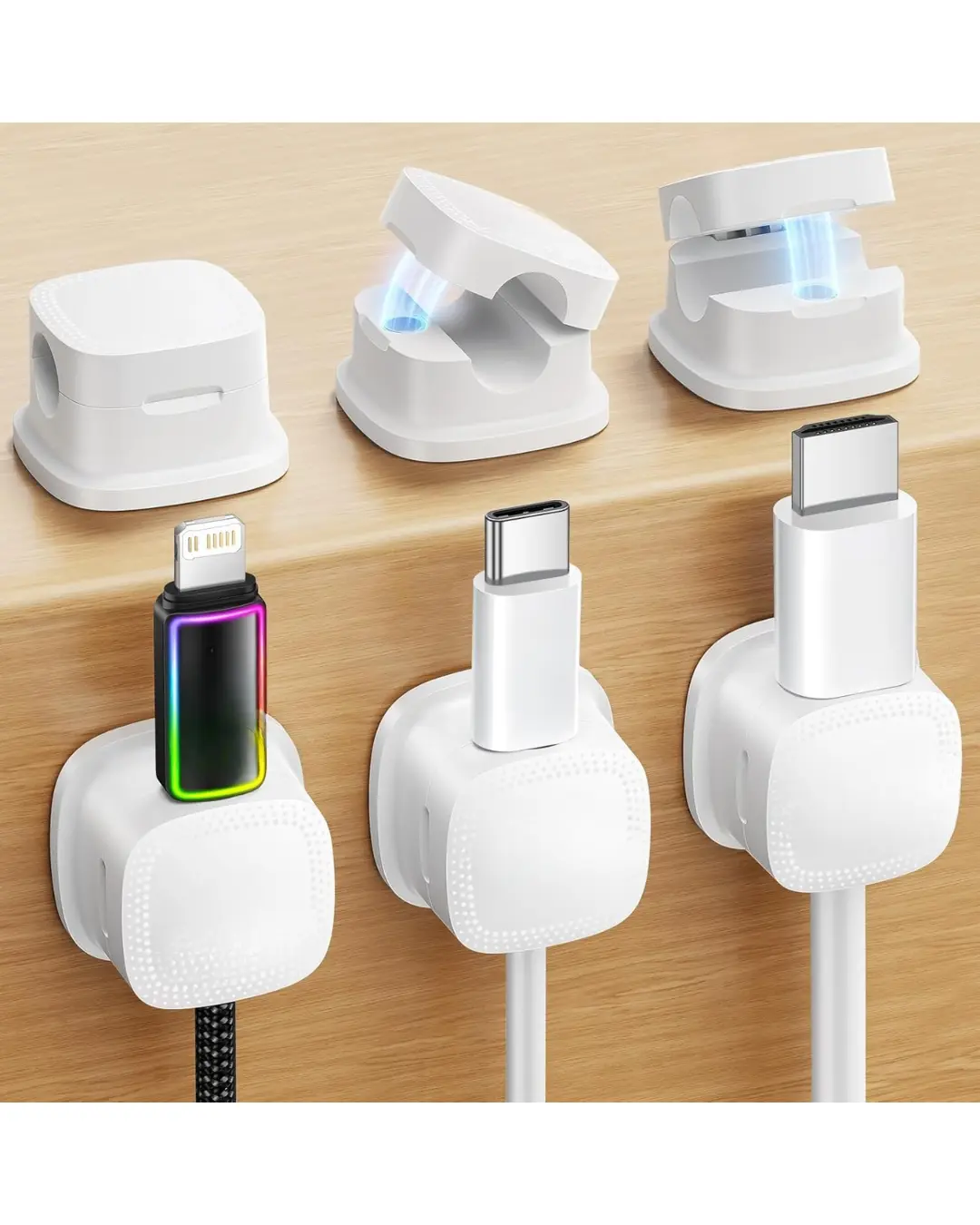 6-Pack Magnetic Cable Clips Cord Organizer-Cables Smooth Adjustable,  Desk Cable Management Accessories,Cord Holder Clips Wire Holder Keeper for Desktop,Nightstand,Home Office,Workspace,Phone