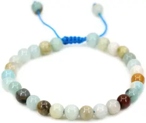 Angelstones Handmade Gemstone 6mm Multicolor Amazonite Round Beads Adjustable Braided Macrame Tassels Chakra Reiki Bracelets 7-9 inch Unisex