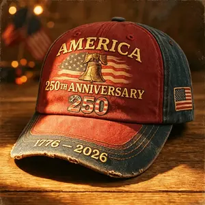 US 250th Anniversary Embroidered Baseball Cap, UPF 50+ sun protection commemorative hat. Patriotic classic casual design, perfect for outdoor daily wear and holiday celebration.