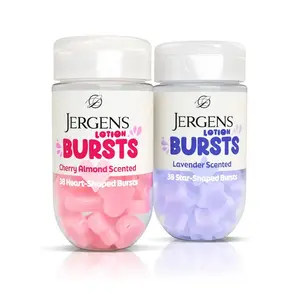 Jergens Heart or Star Shaped Skin Care Capsules - 38 heart or star-shaped capsules in cherry almond or lavender flavor, packaged in packs of 2 or 3 capsules.