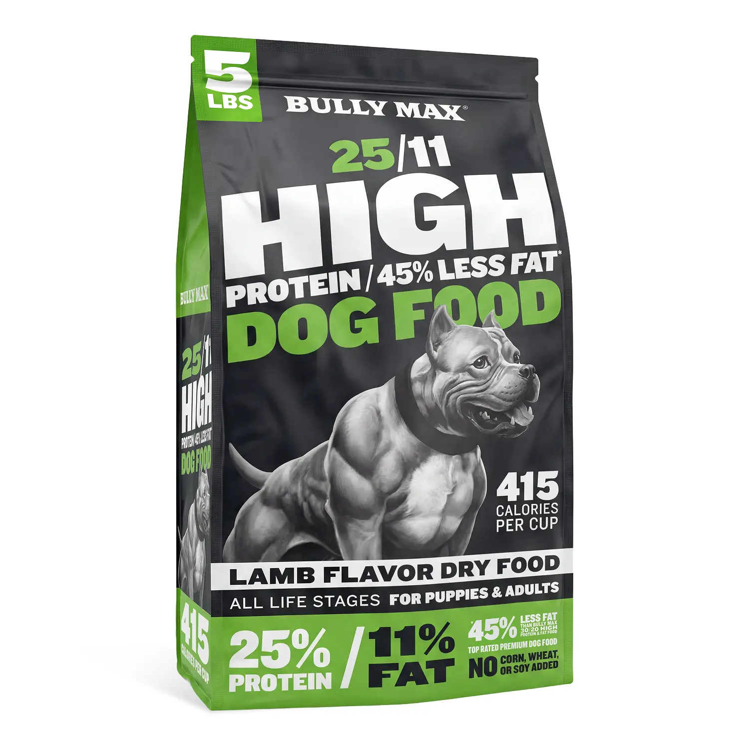 Bully Max 25/11 High Protein & Low Fat Dog Food for Puppies and Adult Dogs - Chicken-Free Lamb Flavor - 415 Calories Per Cup