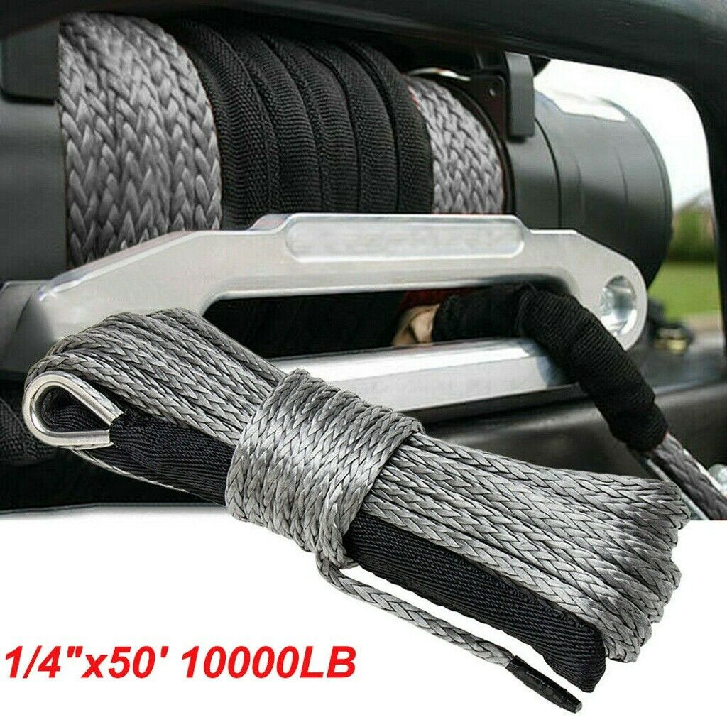 1/4" x 50' 10000LBS Synthetic Winch Rope | Recovery Cable with Protective Sleeve | Heavy Duty Winch Line for ATV UTV 4x4 Offroad Truck