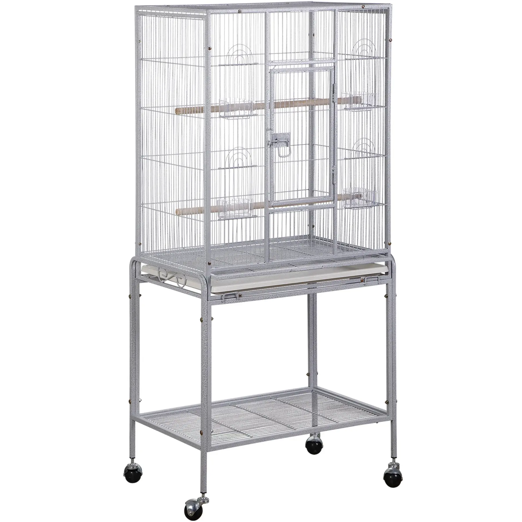 Segawe 53" Durable Iron Rolling Bird Cage - White Wrought Pet House with Rolling Stand for Lovebirds, Parrots, Parakeets, Parrot Cage, Parakeet Cages,summerwins