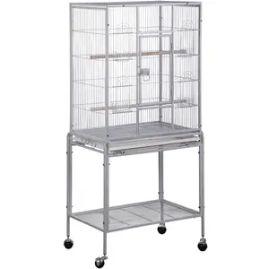 Segawe 53" Rolling Bird Cage Large Wrought Iron Cage Lovebird House with Rolling Stand White