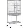 Segawe Durable Iron Rolling Bird Cage - 53.3" White Wrought Iron Unit, 25.2"(w)x16.5"(d)x53.3"(h), 4 Strong Swivel Casters, 2 Wood Perches, 4 Feeding Transparent Cups, Easy Cleaning, Extra Shelf Storage, Home Parrot Pet House