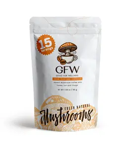 GFW Instant Mushroom Coffee Turkey Tail and Chaga Low Sugar Dairy-Free 15 Servings