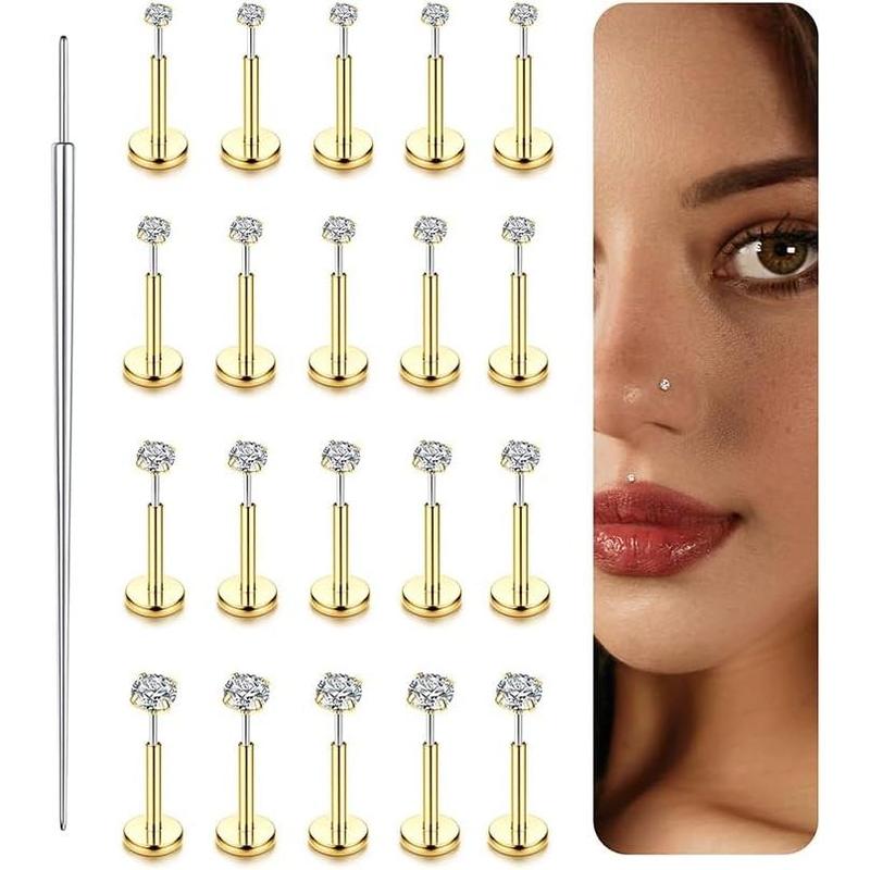 14K Gold Nose Studs For Women 316L Surgical Steel Threadless Nose Ring Lip Studs Push In Flat Back Stud Earrings Cz Nose Nostril Tragus Helix Body Piercing Jewelry Silver Gold 20G 18G 14K Gold Nose Studs For Women 316L Surgical Steel Threadless Nose Ring Lip Studs Push In Flat Back Stud Earrings Cz Nose Nostril Tragus Helix Body Piercing Jewelry Silver Gold 20G 18G