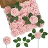 Artificial Flowers 50 flowers with 8 leaves Simulated Ivory Foam Fake Roses With Stems for DIY Wedding Bouquet White Bridal Shower Centerpieces Party Table Decorations Artificial Rose Flowers Fake Roses With Stems Real Touch Foam Flowers