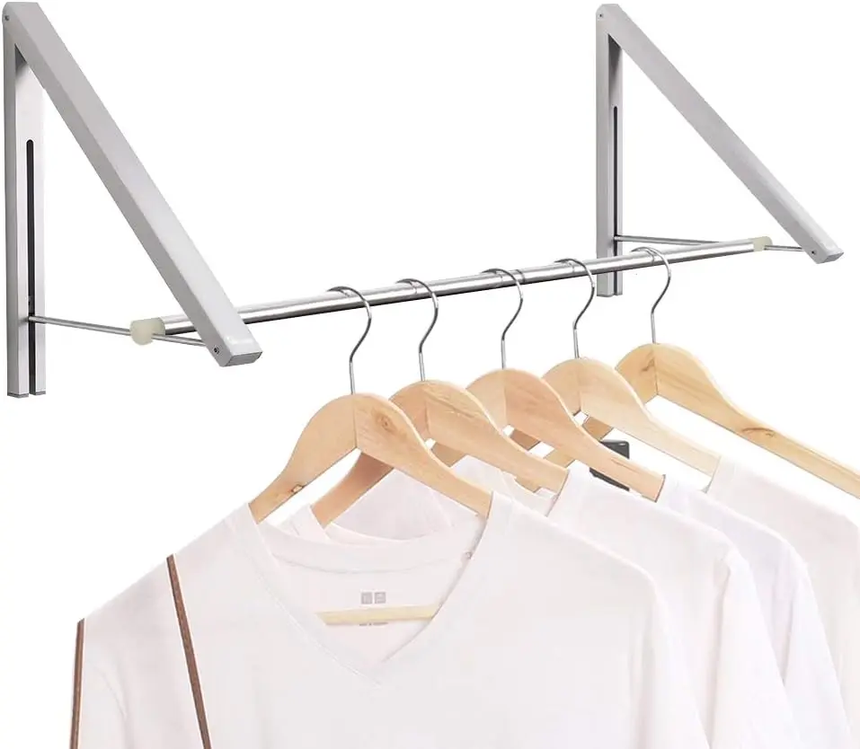 Wall Mounted Foldable Clothes Drying Rack, 66 lbs Heavy Duty Laundry Hanger Rack, Space-Saving Metal Clothing Drying Station for Bedroom, Closet, Laundry Room and Small Apartments Racks Laundry
