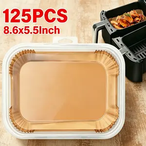 Non stick air fryer baking sheets, rectangle dual basket disposable liners, bulk pack fryer accessory papers, natural safe parchment for frozen food chicken wings fries cooking Kitchen