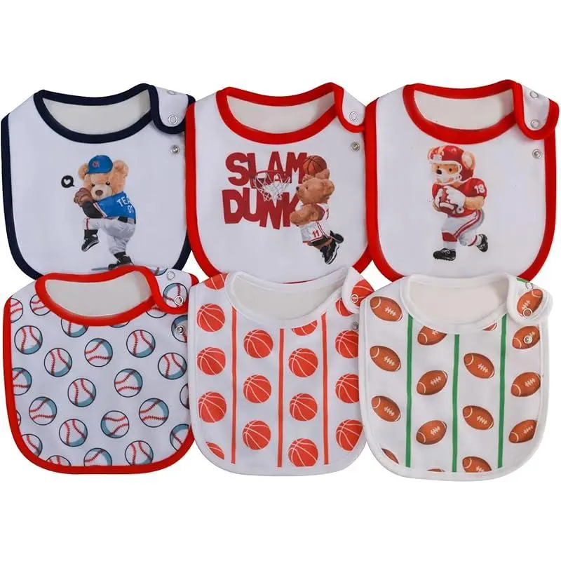 6 Pack Unisex Cotton Baby Bibs, Waterproof & Absorbent Cloth Feeding Bibs with Adjustable Snaps for Drooling, for Newborns, Infants & Toddlers, Cloth Bibs, Button, Wet, Tpu, Waterproof Cloth