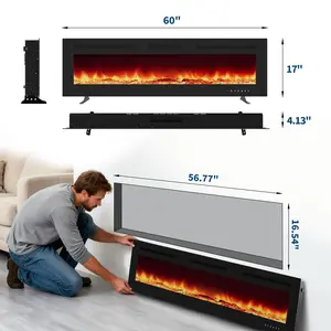 【Christmas Gift】60 Inch Electric Fireplace Inserts - 1500/750W Ultra Narrow Frame Wall Mounted Fireplaces with 3 Heating Modes - 12 Flame Colors, Remote Control/Timer, Touch Screen, Low Noise
