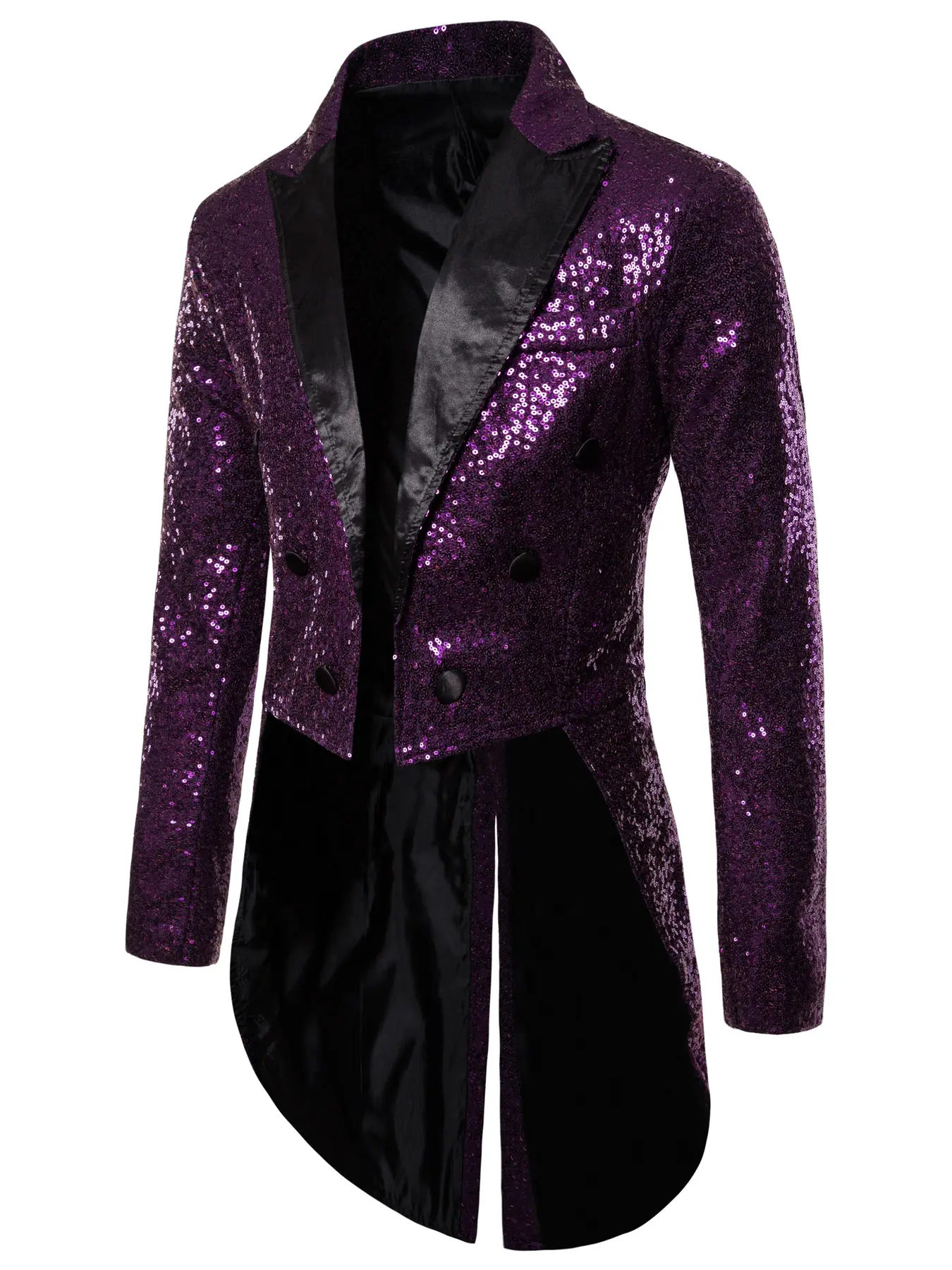 Men's Sequined Tailcoat, Shiny Round Sequins Long Tailcoat, Perfect for Wedding Banquet Stage Performance Band Show Holiday Celebration