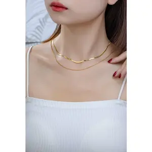 LA3accessories two layer mixed size herringbone chain necklace