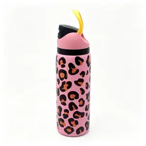 Owala FreeSip 32oz, Leak-Proof Stainless Steel Tumbler With Straw And Portable Handle, BPA Free. Ideal For Daily Commuting, Traveling And Fitness, Stylish Drinkware In Pink Leopard Print.