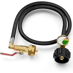 Smart Propane Transfer Hose 40” 1LB to 20LB Adapter with Pressure Gauge & Shut Off Valve for Safe Gas Refill