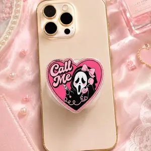 Spooky Cute Ghostface Call Me MagSafe Phone Grip: Pink Heart Horror Coquette Aesthetic Phone Holder, Goth Girl Halloween Gift, Kindle Holder