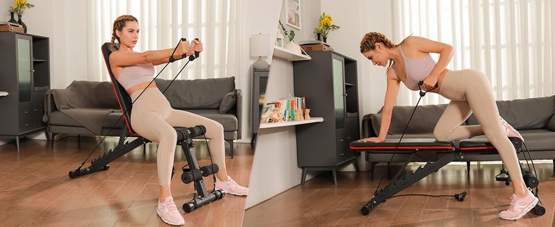 FLYBIRD Adjustable Weight Bench Workout Bench for Home Gym, 15 Degree Decline Sit-Up, Resistance Bands/No Resistance Bands