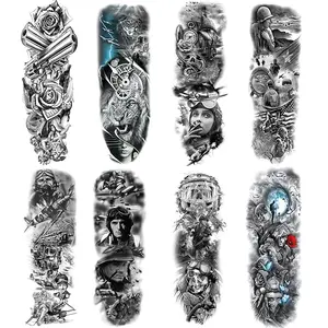Military Sleeves Temporary Tattoos Full Arm Black Military Tattoo Stickers Fake War Style Body Art Arm Tattoo for Men Makeup, 8-Sheet