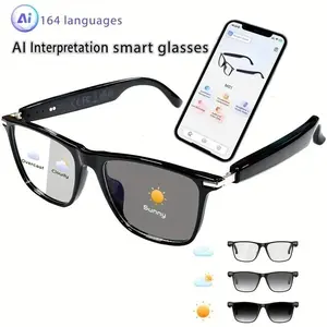AI Interpretation Smart Glasses 160 Languages Chat GPT Audio Glasses for Men Women Microphone Speaker HD Voice Calls HIFI Music Quality Hands Free Calling Color Changing Lens Suitable for Riding Driving Travel W Wearable Water Proof