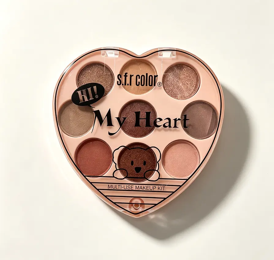 Cute Heart Shaped 9 Colors Makeup Palette s.f.r color My Heart Multi-functional Matte & Shimmer Eyeshadow Blush Bronzer Powder Portable All-in-One Face Cosmetic Kit For Daily Dating Travel Makeup