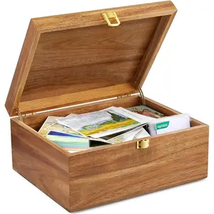 Wooden Keepsake Box, Large Acacia Storage Memory Box with a Hinged Lid for Crafts and Photo Storage