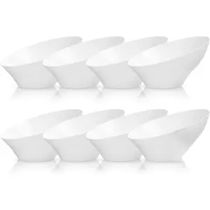 16 Pack White Plastic Serving Bowls - 20 OZ Snack Bowl - Disposable Bowl Angled Party Table Salad and Fruit Bowl Small Serving Bowls for Chip&Candy, Ideal for Wedding & Christmas & New Year