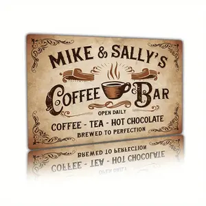 [Decorative Sign] 1pc Vintage Coffee Bar Customized Name Text Sign, Personalized Plaque Coffee Station Wall Art Sign, 8X12Inch Aluminium Poster, Perfect for Man Cave, Bar, Garage, Studio, Farmhouse, Garden, Kitchen, Home Decor
