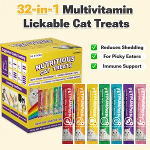 32-in-1 Multivitamin  Lickable Cat Treats - Vet-Approved Cat Paste for Shed Control, Joint Health & Digestion - with Lysine, Omega 3 & Probiotics (56 or 14 Pack)