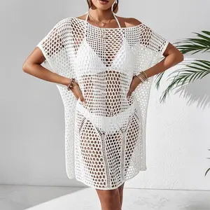 Openwork Crochet Batwing Sleeve Beach Cover Up Dress